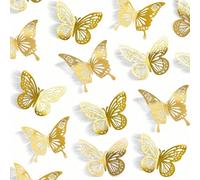 24 pezzi Set decorazione farfalle dorate, 2 stili, 3 dimensioni, adesivi farfalle 3D, decorazioni per cupcake, adesivi farfalle di carta dorate, adatto per compleanni, festa di nascità, decorazione ca