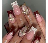 24 pezzi Set di adesivi per unghie in acrilico francese con decorazioni 3D rettangolari in perla, perfetti per le dita per esaltare il tuo senso della moda. Il set include: 1 pezzo di gel trasparente 