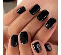 24 pezzi Set di adesivi per unghie nere quadrate medie, include 1 lima per unghie e 1 adesivo di colla per unghie, ideale come regalo per ragazze, mamme, donne, forniture all'ingrosso per arte di ungh