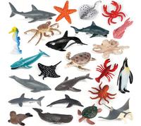 24 pezzi set di giocattoli modello di animali marini in miniatura, giocattoli educativi cognitivi per bambini come balene, delfini, tartarughe e squali, adatto per decorazione di acquari, regali di Og
