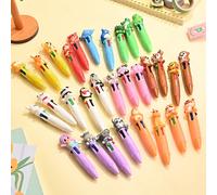 24 pezzi Set di penne a tema animali, colore solido, gadget per feste, collezione di penne multicolore, penne retrattili 4-in-1 con simpatici disegni di cartoni animati come dinosauri, tigri, leoni e 