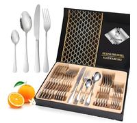 24 Pezzi Set di Posate Posati Argenteria con Bella Scatola Regalo, Incluso Coltello, Forchetta,Cucchiaio, Cucchiaino, Posate Acciaio Inox, Ideali per La Casa, Il Ristorante, Festa e Come Regalo