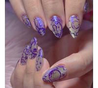 24 pezzi Set di unghie finte a forma di mandorla con motivo a quadri viola per l'autunno/inverno, include 1 bottiglia di smalto gel e 1 lima per unghie, decorazione per unghie elegante adatta per donn