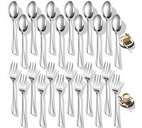 24 Pezzi Set Posate Acciaio Inox, 12 Cucchiaini Caffè & 12 Forchette Dessert, Cucchiai Tè Resistente, Lavabile in Lavastoviglie, Forchettine Dolce per Casa, Ristorante, Cucina, Festa (Argento)