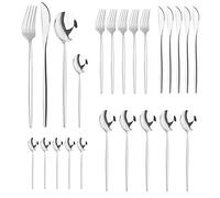 24 Pezzi Set Posate Acciaio Inox 6 Persone con Forchette Cucchiaini Caffe Cucchiaio Lavabili In Lavastoviglie Lucidate a Specchio | Argento