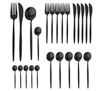 24 Pezzi Set Posate Nere Opache Acciaio Inox 6 Persone con Forchette Cucchiaini Caffe Cucchiaio Lavabili In Lavastoviglie Lucidate a Specchio | Nero