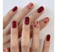 24 pezzi/set Unghie finte corte e trasparenti con stampa leopardata rossa, carine e dolci, copertura completa. Adatte per ufficio, feste e uso quotidiano. Set completo di unghie finte + 1 flacone di g