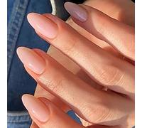24 Pezzi Solid Color Artificial Nails Nudes Premere Su Bastone A Mandorla Lucido Falso Per La Festa