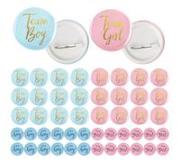 24 Pezzi Spille Gender Reveal Party, 24 adesivi, decorazione per feste per rivelare il sesso del bambino da 4,5 cm, squadra ragazzo e squadra ragazza, accessorio decorativo per baby shower (blu, rosa)