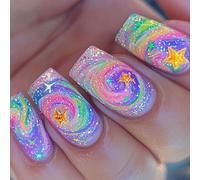 24 pezzi Star Artificial Nails Laureati Premere Su Long Stick Su Errori Glitter Per Festa