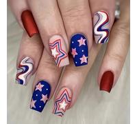 24 pezzi stella False Nails Square Press 4 luglio Full Fodere Independence Day Acrilico.