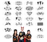 24 pezzi Tattoo Stencil per bambini Stencil riutilizzabili per viso e corpo Tattoo Stencil temporanei per bambini Halloween Holiday Party Trucco Body Art Pittura