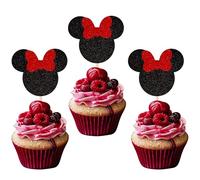 24 pezzi Topolino ispirato compleanno decorazione torta topo Happy Birthday Cake Topolino Topolino con fiocco topo decorazione torta per Happy Birthday Party decorazione torta nero e rosso