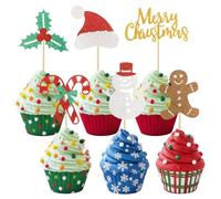 24 Pezzi Toppers per Torta di Natale, Decorazioni Natalizie per Cupcake, Glitter, Fiocchi di Neve, Omino di Pan di Zenzero, Dolciumi, per Decorazioni Natalizie, Adatto A Tutte Le Occasioni Festive