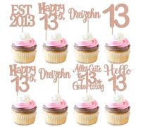24 pezzi tredici compleanno decorazione torta glitter EST 2013 cupcake Toppers Alles Gute zum Geburtstag 12 Cake Deko für Prost auf 13th Jahre Anniversary Party Cake Decorations Decorazioni Cake Gold