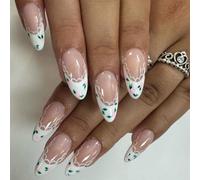 24 Pezzi Unghie Artificiali Con Pizzo Francese Acrilico Lucido Con Pizzo E Fiori Disegni Manicure Arte Per Applicazione Rapida Unghie Partito Pronto
