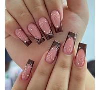 24 Pezzi Unghie Artificiali Quadrate Con Cuore Amore Strass Finitura Lucida Per San Valentino Nail Art Decorazione Per Il Salone