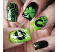 24 pezzi unghie corte da spingere per la festa di Patrik's Day Trifoglio verde e disegni glitterati da incollare sulle unghie manicure decorazioni per unghie