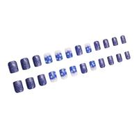 24 pezzi unghie corte quadrate artificiali con fiocchi di neve blu glitterati da spingere le unghie per occasioni festive