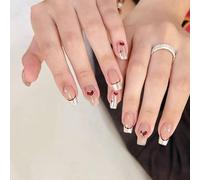 24 pezzi unghie corte quadrate artificiali da spingere con design a forma di cuore, accessori per unghie per ufficio e feste