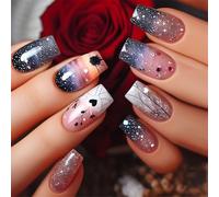 24 Pezzi Unghie da Incollare, Coprire Completa Glitter Falso Cuore Da Impronte, Manicure Accessori Donna