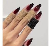 24 Pezzi Unghie Finte Adesive, Lunghe Bara Francese Press on Nails, Rosso Nero Sfumato Copertura Completa Unghie Artificiali, Ballerina Acrilico Stampa sulle Unghie per Donne e Ragazze
