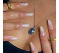 24 Pezzi Unghie Finte Adesive, Medio Mandorla Francese Gel Artificiali Tips Unghie, Rosa Bianco Sfumato Ballerina Acrilico Fake Nails, Copertura Completa Press on Nails per Ragazze e Donna