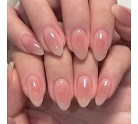 24 Pezzi Unghie Finte Adesive, Medio Mandorla Francese Gel Artificiali Tips Unghie, Rosa Ombré Ballerina Acrilico Fake Nails, Copertura Completa Press on Nails per Ragazze e Donna