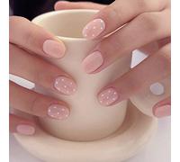 24 pezzi Unghie finte adesive nude semplici con pois bianchi, forma ovale corta, set per manicure e nail art, include 1 foglio di adesivi e 1 mini lima, perfette per uso quotidiano ABS,Gelatina,Carbor