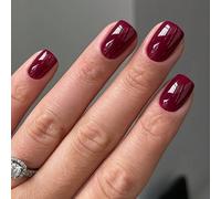 24 pezzi Unghie finte adesive quadrate corte bordeaux stile francese classico minimalista copertura completa, adatte per feste, appuntamenti e uso quotidiano per il ritorno a scuola Colore unicoABS,Ge
