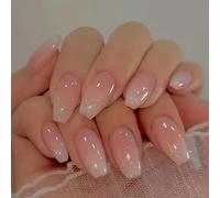 24 Pezzi Unghie Finte Adesive Rosa Gradiente Medio Bara Stampa sulle Unghie Ballerina French Unghie Artificiali Acrilico Copertura Completa Stick sulle Unghie per Donne Ragazze Manicure Fai da Te