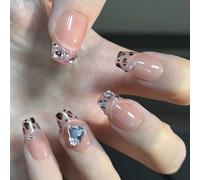 24 Pezzi Unghie Finte Con Leopardi Con Strass Modello Stampa Artificiale Per Gli Appassionati Alla Moda Decorazione Unghie