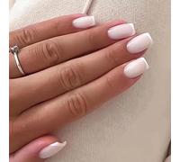 24 Pezzi Unghie Finte Corte Francese Lucide Stampa Sulle Unghie Copertura Completa Attaccare Sulle Unghie Adesive Ballerina Acrilico False Nails con Disegno Elegant Touch per Donna Ragazze (G)