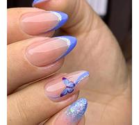 24 Pezzi Unghie Finte Corte Francese Lucide Stampa Sulle Unghie Copertura Completa Attaccare Sulle Unghie Adesive Ballerina Acrilico False Nails con Disegno Elegant Touch per Donna Ragazze (D)