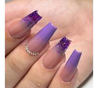 24 Pezzi Unghie Finte Corte Francese Lucide Stampa Sulle Unghie Copertura Completa Attaccare Sulle Unghie Adesive Ballerina Acrilico False Nails con Disegno Elegant Touch per Donna Ragazze (C)