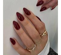 24 Pezzi Unghie Finte Corte Mandorla Adesive Colorate Press on Nails Acrilico Copertura Completa French Artificiali Tip Unghie Ovali Stick sulle Unghie per Donne e Ragazze (Vino Rosso)
