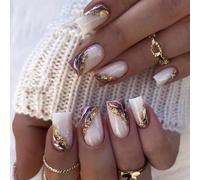 24 Pezzi Unghie Finte Corte Quadrate, Adesive Francese Press on Nails in Acrilico, Bianco Viola Copertura Completa Artificiali Stick sulle Unghie, Ballerina Stampa sulle Unghie per Donne e Ragazze