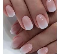 24 Pezzi Unghie Finte Corte Quadrate Adesive Sfumatura Rosa Chiaro French Tip Press on Nails Nude Acrilico Copertura Completa Premere Sulle Unghie per Donne Ragazze Manicure Fai da Te