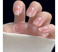 24 Pezzi Unghie Finte Corte Quadrate Blush French Tip Press on Nails Rosa Nudo Francese Unghie Finte Riutilizzabili Adesive Copertura Completa Acryl Fake Nails per Ragazze Donna Manicure Fai da Te