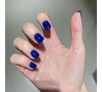 24 Pezzi Unghie Finte Corte Quadrate, Colore Puro Unghie Artificiali Adesive Francese Press on Nails, Acrilico Copertura Complet Attaccare Sulle Unghie per Donna Ragazze Manicure Fai da Te (Blu)
