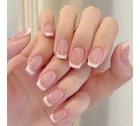 24 Pezzi Unghie Finte Corte Quadrate French Tip Press on Nails Bianco Francese Unghie Finte Riutilizzabili Adesive Copertura Completa Acryl Fake Nails per Ragazze Donna Manicure Fai da Te