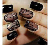 24 Pezzi Unghie Finte Corte Quadrate French Tip Press on Nails Nero Vite Francese Unghie Finte Riutilizzabili Adesive Copertura Completa Acryl Fake Nails per Ragazze Donna Manicure Fai da Te