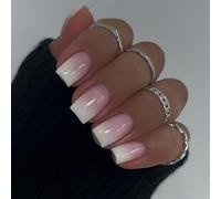 24 Pezzi Unghie Finte Corte Quadrate French Tip Press on Nails Rosa Bianco Sfumato Francese Unghie Finte Riutilizzabili Adesive Copertura Completa Acryl Fake Nails per Ragazze Donna Manicure Fai da Te