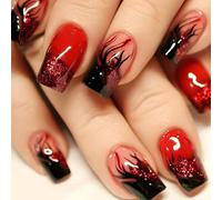 24 Pezzi Unghie Finte Corte Quadrate French Tip Press on Nails Rosso Lucide Francese Unghie Finte Riutilizzabili Adesive Copertura Completa Acryl Fake Nails per Ragazze Donna Manicure Fai da Te