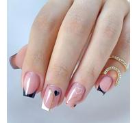 24 Pezzi Unghie Finte Corte Quadrate Press on Nail Francese Nero Cuore d'amore Attaccare Sulle Unghie Acrilico Copertura Completa Premere Sulle Unghie per Donna Ragazze Manicure Fai da Te