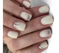 24 pezzi unghie finte corte quadrate tinta unita finte in pizzo francese artificiale copertine da incollare, lucide da stampare