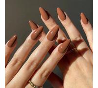 24 pezzi Unghie finte di allungate ad allarme con punta marrone, Set di unghie acriliche che contiene 1 tubetto di colla e 1 lima per unghie, Decorazioni per larte delle unghie per donne e ragazze per