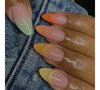 24 Pezzi Unghie Finte Francese Corte Mandorla Stampa Sulle Unghie Lucide Attaccare Sulle Unghie Adesive Ballerina Acrilico False Nails per Donna Ragazze (Cinque Colori)