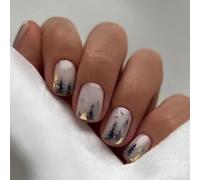 24 Pezzi Unghie Finte French Corte Quadrate Press on Nails Nero Bianco Tip Acrilico Copertura Completa Unghie Artificiali Naturali Adesive Unghie Finte con Kit Biadesivo per Donna Ragazze