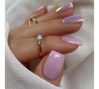 24 Pezzi Unghie Finte French Corte Quadrate Press on Nails Taro Viola Tip Acrilico Copertura Completa Unghie Artificiali Naturali Adesive Unghie Finte con Kit Biadesivo per Donna Ragazze